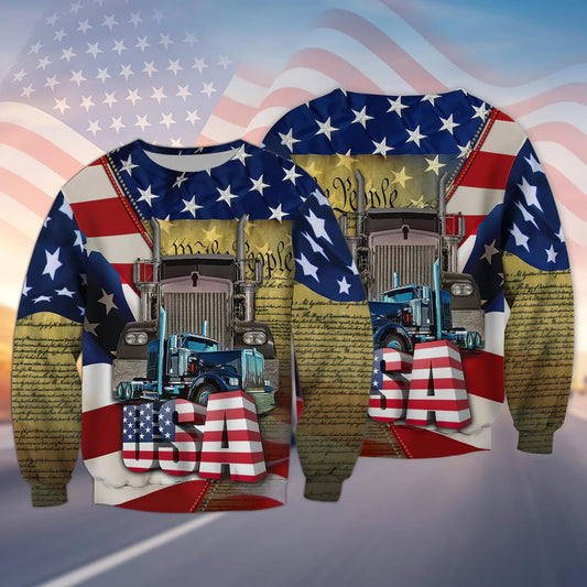 Joycorners Trucker Shirt /Trucker Sweatshirt / Trucker Hoodie / Truck Driver Shirt | Trucking Shirt / Trucker USA Flag Pattern 3D Sweatshirt LM2209
