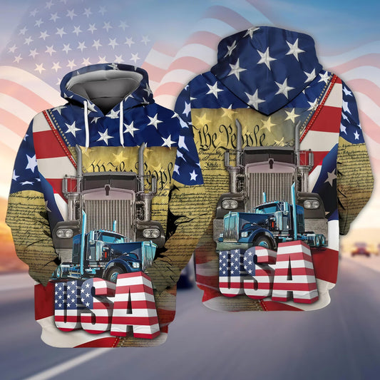 Joycorners Trucker Shirt /Trucker Sweatshirt / Trucker Hoodie / Truck Driver Shirt | Trucking Shirt / Trucker USA Flag Pattern 3D Sweatshirt LM2209
