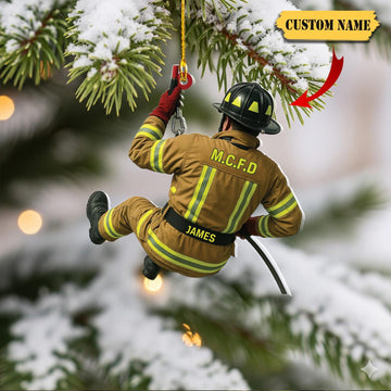 Joycorners Personalized Firefighter and Fire Extinguisher Christmas Ornament for Fireman,US Flag Firefighter Ornament,Fireman Dad Gift,Firefighter Gift 1
 2D Flat LM1711
