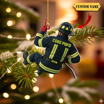 Joycorners Personalized Firefighter and Fire Extinguisher Christmas Ornament for Fireman,US Flag Firefighter Ornament,Fireman Dad Gift,Firefighter Gift 6
 2D Flat LM1711