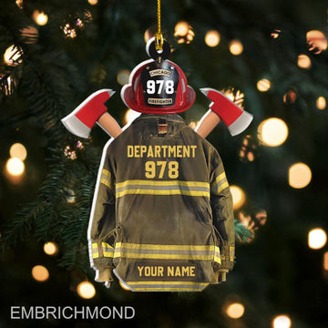 Joycorners Personalized Firefighter Uniform Christmas Ornament, Custom Gift For Firefighter Fireman, Firefighter Vest Armor Hanging Acrylic Ornament
 2D Flat LM1711
