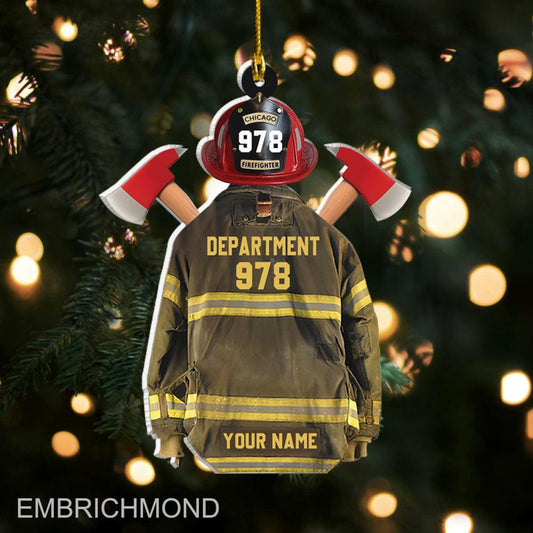 Joycorners Personalized Firefighter Uniform Christmas Ornament, Custom Gift For Firefighter Fireman, Firefighter Vest Armor Hanging Acrylic Ornament
 2D Flat LM1711