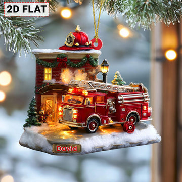 Joycorners Personalized Firefighter Ornament, 2D Flat Fire Truck Christmas Decoration, Fireman Dad Gift, Firetruck Xmas Firefighter Gift, Fireman Gift
 2D Flat LM1711
