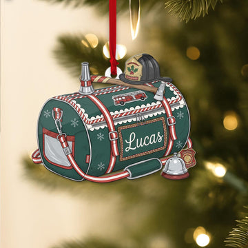 Joycorners PERSONALIZABLE Firefighter Xmas Ornament CUSTOMIZABLE Acrylic Holiday Decor Hero Gift for Firemen Coworkers Family, Fire Truck Xmas Keepsake 2D Flat LM1711