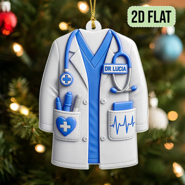 Joycorners Custom 2D Flatted Nurses Acrylic Christmas Ornament, Doctor Christmas Ornament, Healthcare Workers Gift, RN Gift, New Nurse Ornament | Blue
 2D Flat LM1711