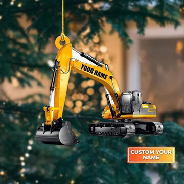 Joycorners Personalized Excavator Heavy Equipment Custom Shaped Ornament, Truck Excavator Flat Acrylic Christmas Ornament, Gift For Kids 2