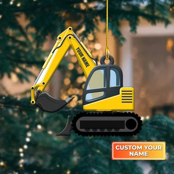 Joycorners Personalized Excavator Heavy Equipment Custom Shaped Ornament, Truck Excavator Flat Acrylic Christmas Ornament, Gift For Kids 4