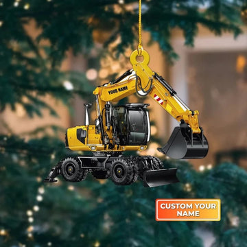 Joycorners Personalized Excavator Heavy Equipment Custom Shaped Ornament, Truck Excavator Flat Acrylic Christmas Ornament, Gift For Kids