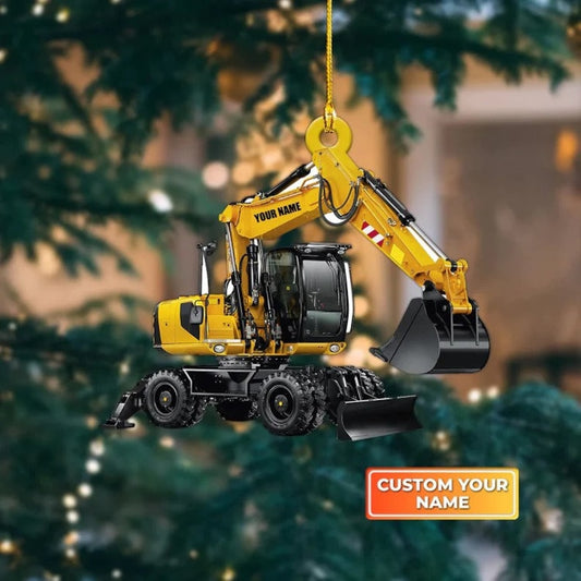 Joycorners Personalized Excavator Heavy Equipment Custom Shaped Ornament, Truck Excavator Flat Acrylic Christmas Ornament, Gift For Kids