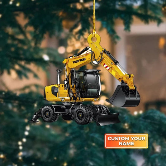 Joycorners Personalized Excavator Heavy Equipment Custom Shaped Ornament, Truck Excavator Flat Acrylic Christmas Ornament, Gift For Kids 1