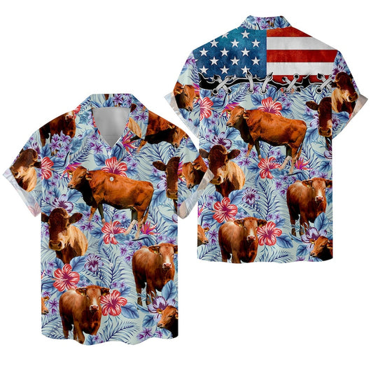 Joycorners Tropical Red Angus 3D Hawaiian Shirts