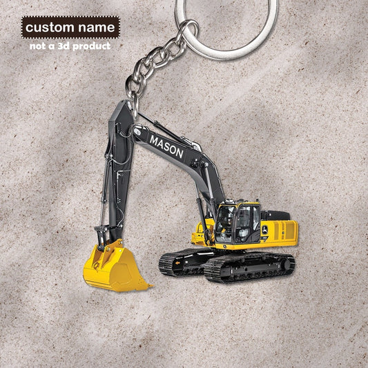 Joycorners Excavator Personalized Keychain, Excavator 2D Flat Keychain, Excavator Driver Gift