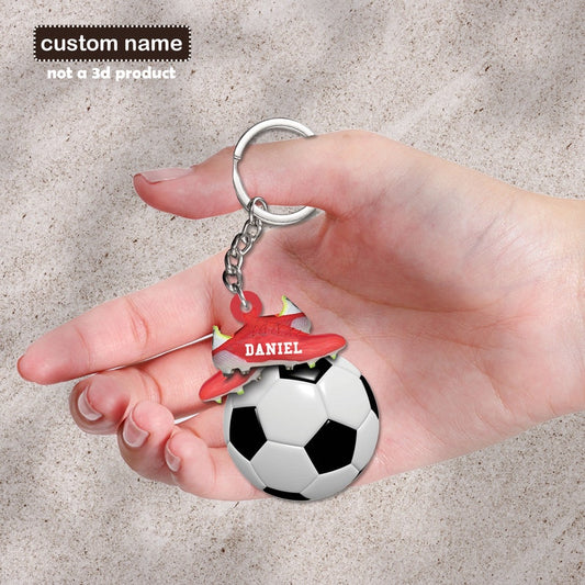 Joycorners Soccer Personalized Keychain, Soccer Player Gift, Custom Soccer Flat 2D Keychainn, Soccer Lover Gift