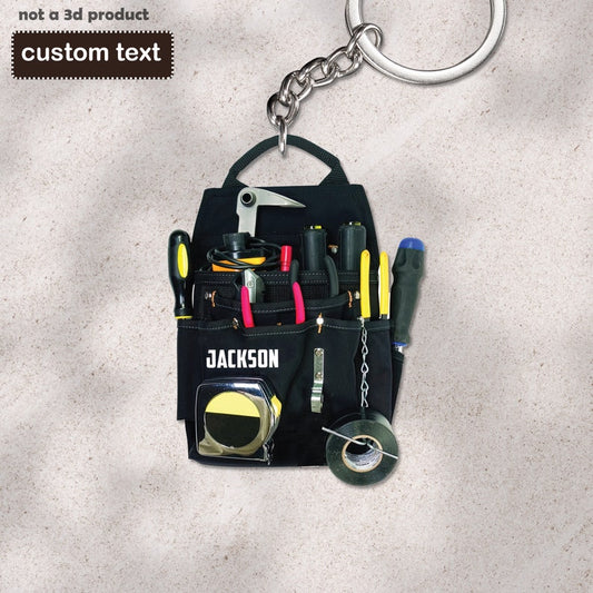 Joycorners Electrician Tool Bag Personalized Acrylic 2D Keychain, Electrician Gift, Custom Electrician Keychain, Gift For Son, Husband