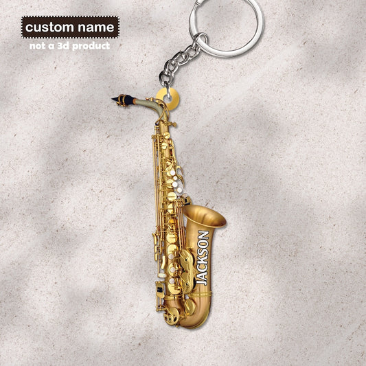 Joycorners Personalized Saxophone 2D Flat Keychain, Saxophone Lover Gift, Musical Instrument Acrylic Keychain