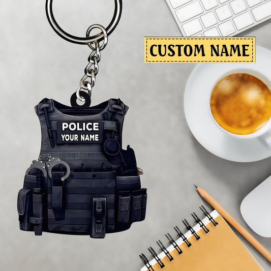 Joycorners Personalized Police Bulletproof Vest Keychain Gift For Police, Police Uniform Ornament Keychain