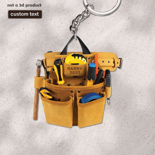 Joycorners Carpenter Tool Belt Personalized Keychain, Carpenter Tool Set, Woodworking Keychain, Carpenter Gift, Custom 2D Flat Keychain