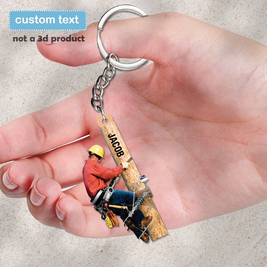 Joycorners Lineman Custom Keychain, Lineman 2D Acrylic Keychain, Gift For Lineman, Gift For Him