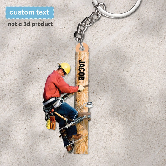 Joycorners Lineman Custom Keychain, Lineman 2D Acrylic Keychain, Gift For Lineman, Gift For Him