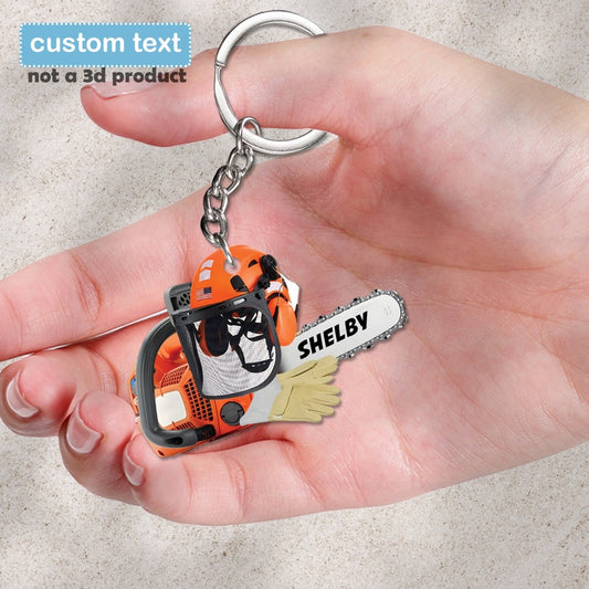 Joycorners Arborist Supplies 2D Flat Keychain, Chainsaw Custom Keychain, Arborist Helmet, Arborist Gift, Tree Surgeon Gift, Custom Keychain