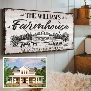 Joycorners Farmhouse Photo Personalized Name Canvas Cattle Ranch Signs