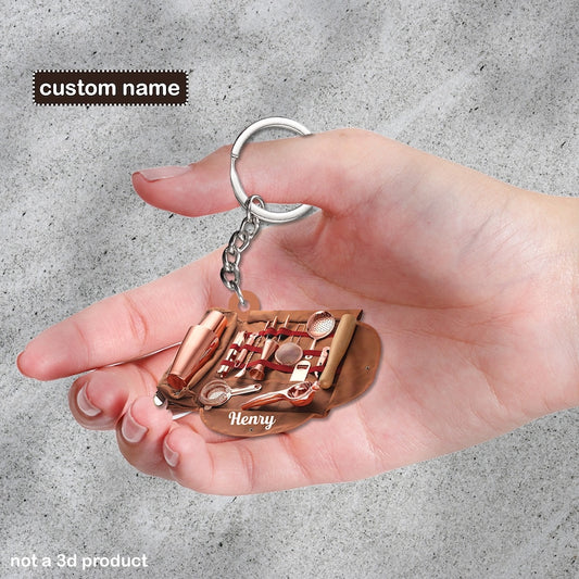 Joycorners Cocktail Shaker Set 2D Flat Keychain, Bartender Kit Bag Keychain, Bartender Keychain, Bartender Custom Keychain, Gift For Keychain