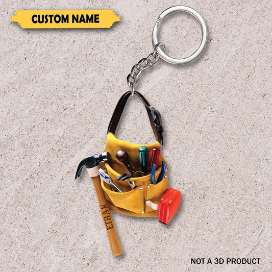 Joycorners Construction Tools Bag 2D Keychain, Custom Name Construction Keychain, Gift For Construction Worker, Engineer Gifts, Engineer Key Ring