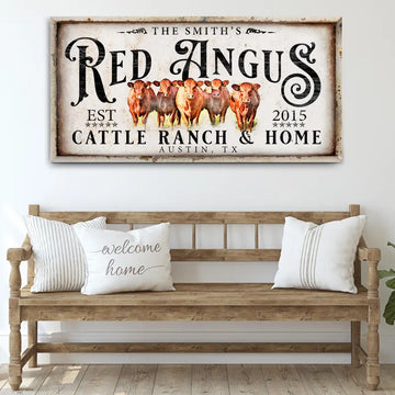 Joycorners Red Angus Cattle Personalized Name Canvas Cattle Ranch Signs