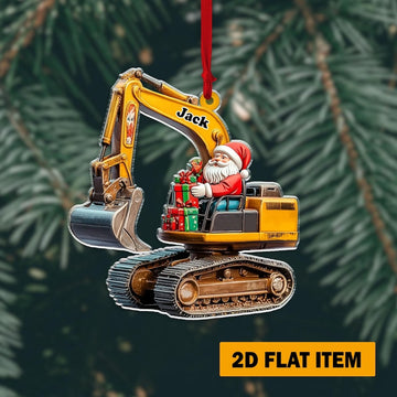 Joycorners Personalized Excavator 2D Flat Printed Acrylic Ornament Not 3D, Santa on The Excavator, Xmas Gift for Boys, Christmas Gifts For Kids