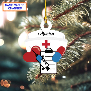 Joycorners Custom Name Nurse Stuff Personalized Ornament, Christmas Tree Hanging Decor, Christmas Ornament, Flat 2D Ornament, Nurse Lover Gift
 2D Flat LM1611