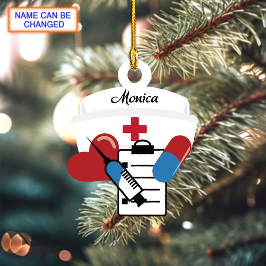 Joycorners Custom Name Nurse Stuff Personalized Ornament, Christmas Tree Hanging Decor, Christmas Ornament, Flat 2D Ornament, Nurse Lover Gift
 2D Flat LM1611