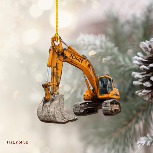 Joycorners Personalized Excavator 2D Keychain, Excavator Car Ornament, Excavator Construction Ornament Gift, Father Day Gift For Crane Worker
