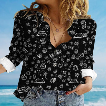 Joycorners Star Wars Blouse Shirt, Darth Vader, Mandalorian, Boba Fett And R2Dr Shirt, Galaxy's Edge Shirt, Blouse Women Shirt, Disney Fan Gift