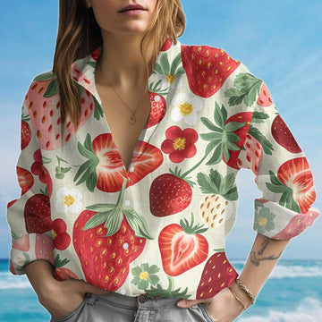 Joycorners Strawberry Blouse Shirt, Cute Fruit Shirt For Women, Summer Vacation Berry Blouse, Strawberry Lovers Shirt, Birthday Gift For Her