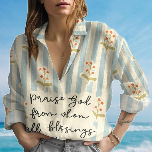 Joycorners Praise God Blouse Shirt For Women, Vintage Flowers Women Shirt, Floral Women Blouse Shirt, Summer Vacation Shirt, Nature Lovers Gift