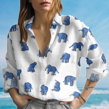 Joycorners Elephant Blouse Shirt Women, Cute Blouse Button Up Shirt, Safari Animal Women Shirt, Summer Vacation Elephant Shirt, Gift For Her