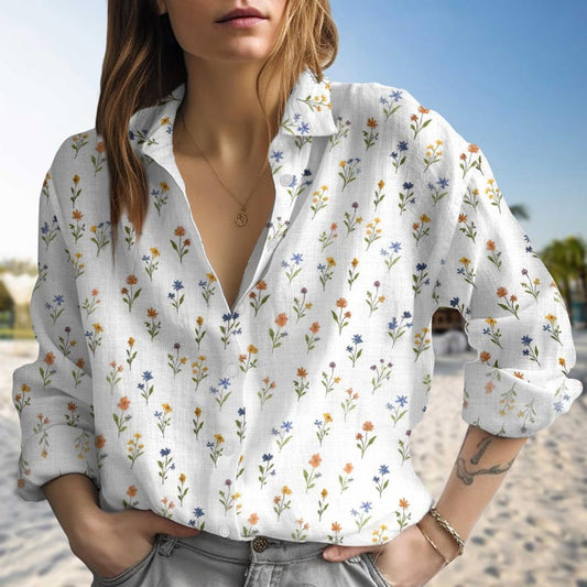 Joycorners Colorful Wildflower Blouse Shirt for Women, Floral Button Down Blouse, Cottagecore Summer Top, Garden lovers shirt, Gift for her