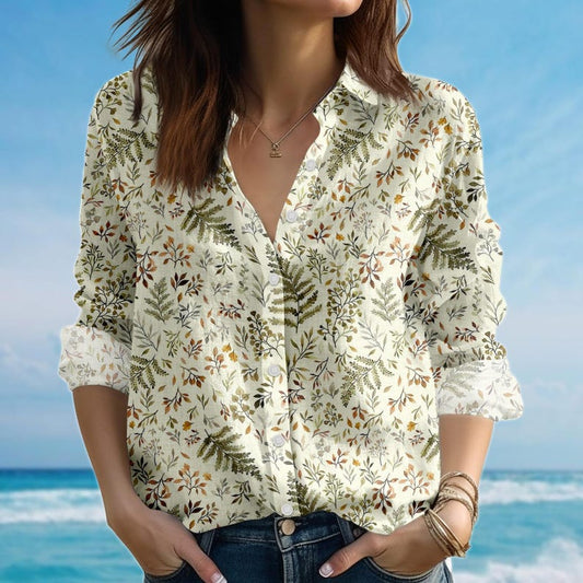 Joycorners Vintage Botanical Blouse Shirt, Autumn Leaf Women Shirt, Casual Nature Inspired Shirt, Cottagecore Casual Shirt, Birthday Gift For Her