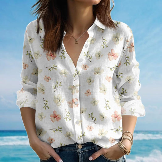 Joycorners Vintage Floral Blouse Shirt, Soft Button Women Shirt, Spring Long Sleeve Casual Shirt, Garden Lovers Shirt, Birthday Gift For Her
