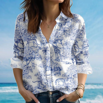 Joycorners Safari Jungle Animal Blouse Shirt, Giraffe Tiger Zebra Shirt, Nature Lovers Shirt, Wild Jungle Summer Shirt For Women, Gift For Her