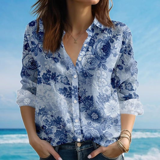 Joycorners Vintage Floral Blouse Shirt, Flowers Women Shirt, Nature Lovers Casual Shirt, Retro Shirt For Women, Birthday Gift For Her