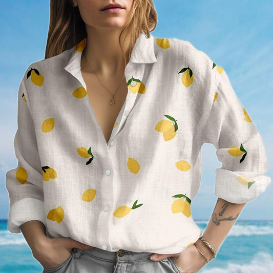 Joycorners Minimalist Lemon Blouse Shirt, Citrus Women Shirt, Simple Yellow Fruit Shirt, Summer Cottagecore Shirt, Cute Casual Shirt,Gift For Her
