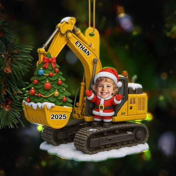 Joycorners Personalized Excavator Photo Ornament: Custom Acrylic Keepsake Gift