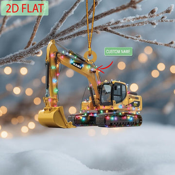Joycorners Personalized Excavator LED Christmas Ornament: 2D Acrylic Vehicle Decor
