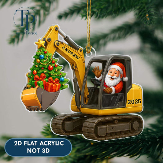 Joycorners Personalized Christmas Excavator Construction Ornament, Ornament For Kids, Ornament Backhoe, Gift For Kids, Excavator Truck X-mas Ornament