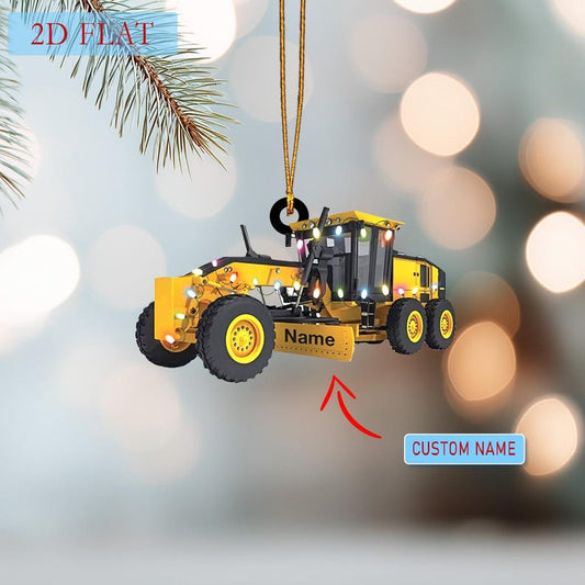 Joycorners Personalized Grader Ornament: Heavy Equipment Xmas Decor (2D Flat Acrylic)