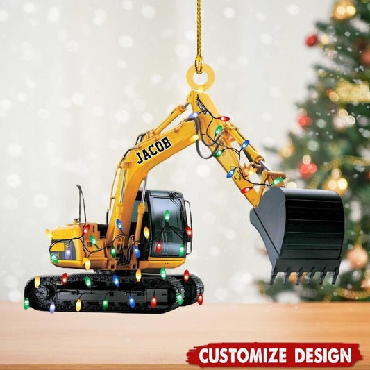 Joycorners Personalized Excavator Led Light Christmas Ornament,Excavator Gift, Xmas Excavator, Construction Gift, Vehicle Ornament, Kid Christmas