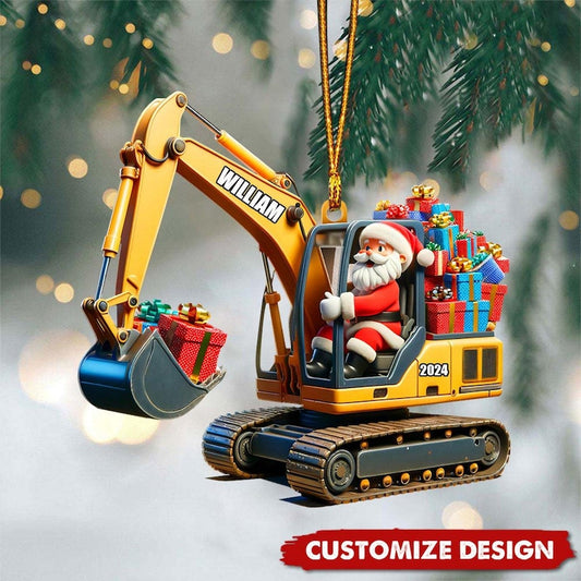 Joycorners Personalized Santa on The Excavator Christmas Ornament, Excavator Ornament, Gifts For Kids