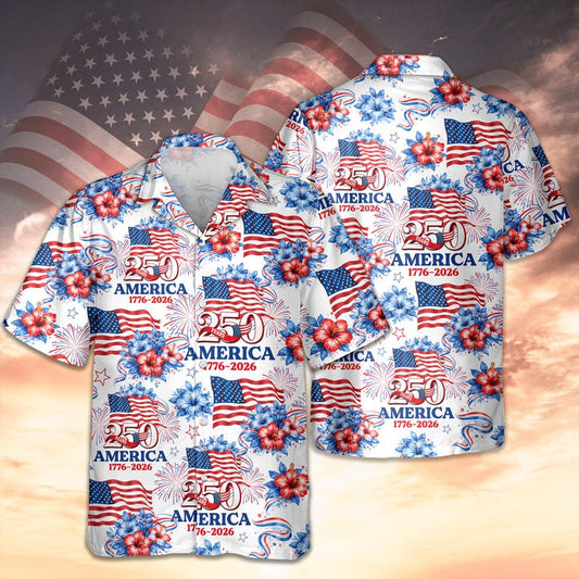 Joycorners 250 Years America 1776-2026 Patriotic Hawaiian Shirt, USA Freedom Apparel