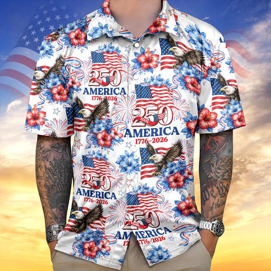 Joycorners 250 Years America 1776-2026 Patriotic Hawaiian Shirt, USA Freedom Apparel